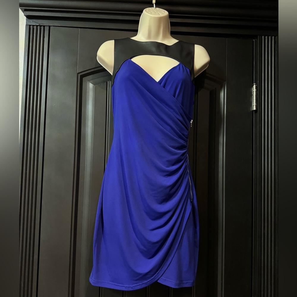 Guess Royal Blue Dress with Faux Leather Neck Details